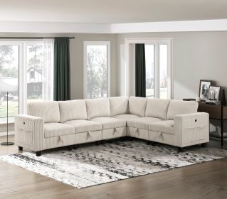 6-Piece Modular Sectional with Storage Seats, Side Pockets