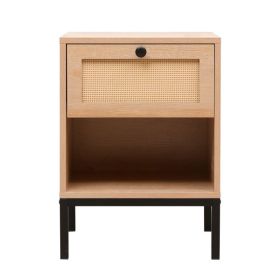 Rattan Nightstand Set,Bedside Table with 1 Natural Rattan Drawers and Metal Legs