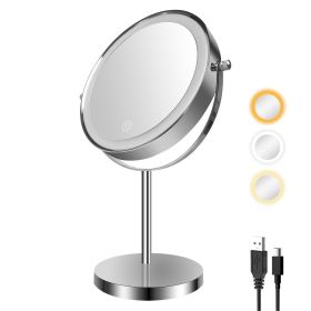 8-inch Makeup Mirror with Lights, Double Sided 1X/10X Magnifying Mirror, 3 Color Lighting Dimmable Vanity Mirror with 360�� Swivel