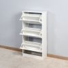 Wooden Shoe Cabinet for Entryway;  White Shoe Storage Cabinet with 3 Flip Doors 20.94x9.45x43.11 inch