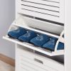 Wooden Shoe Cabinet for Entryway;  White Shoe Storage Cabinet with 3 Flip Doors 20.94x9.45x43.11 inch