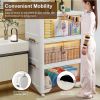 3Pcs Foldable Storage Bins with Lid Front Magnetic Door Collapsible Stackable Closet Organizer Containers with 4Pcs 360¬∞ Rotatable Wheels