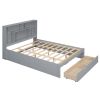 Queen Size Platform Bed with Storage Headboard and 2 Drawers