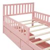Twin Size Wood Platform Bed with Guardrails on Both Sides and Two Storage Drawers